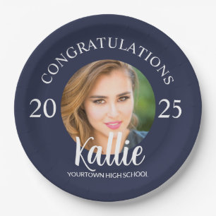 Navy Blue Graduation Photo Congratulations Class Paper Plate