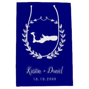 Navy Blue Grand Cayman Map Wedding Welcome Swag Medium Gift Bag