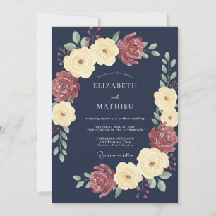 Navy Blue Grand Rose Wedding Invitation
