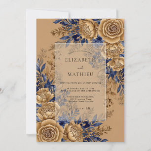 Navy Blue Grandiose Rustic Wedding Invitation