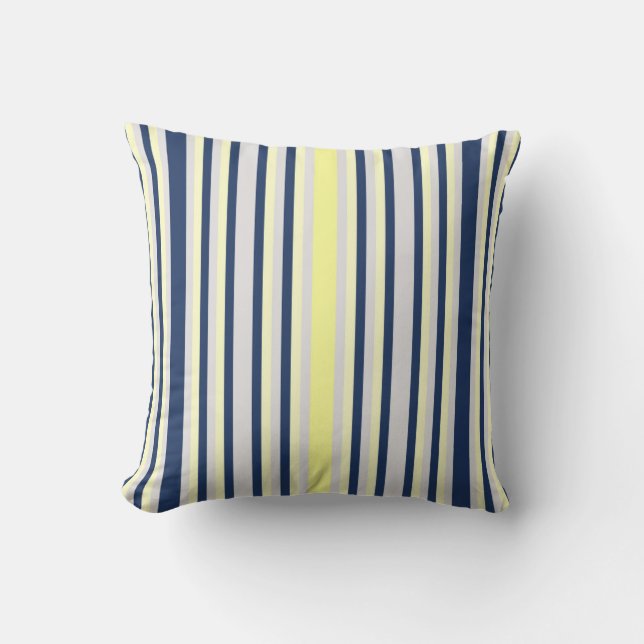 Navy Blue, Gray and Yellow Striped Cushion (Front)