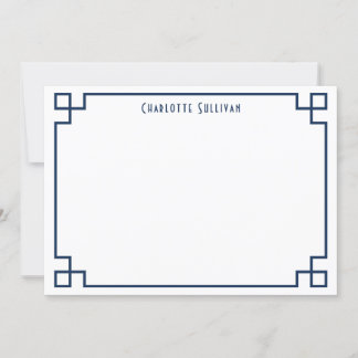 Navy Blue Greek Key Border Personalised Stationery Note Card