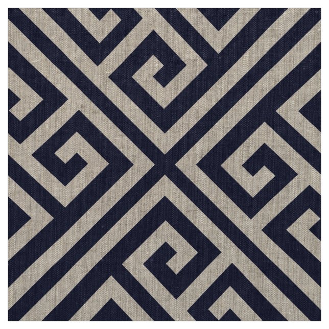 Navy Blue Greek Key Large Scale Fabric (Swatch)