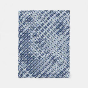 Navy Blue Greek Key Pattern Fleece Blanket