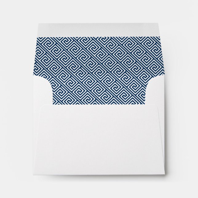 Navy Blue Greek Key Pattern Lined Envelope (Back (Bottom))