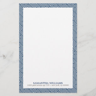 Navy Blue Greek Key Pattern Stationery