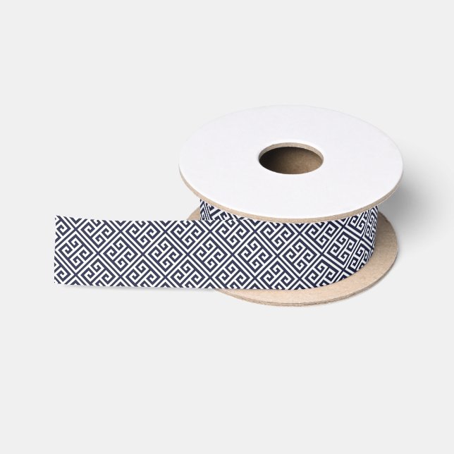 Navy Blue Greek Key Satin Ribbon (Spool)