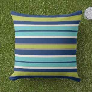 Navy Blue Green and Grey Stripes   Cushion