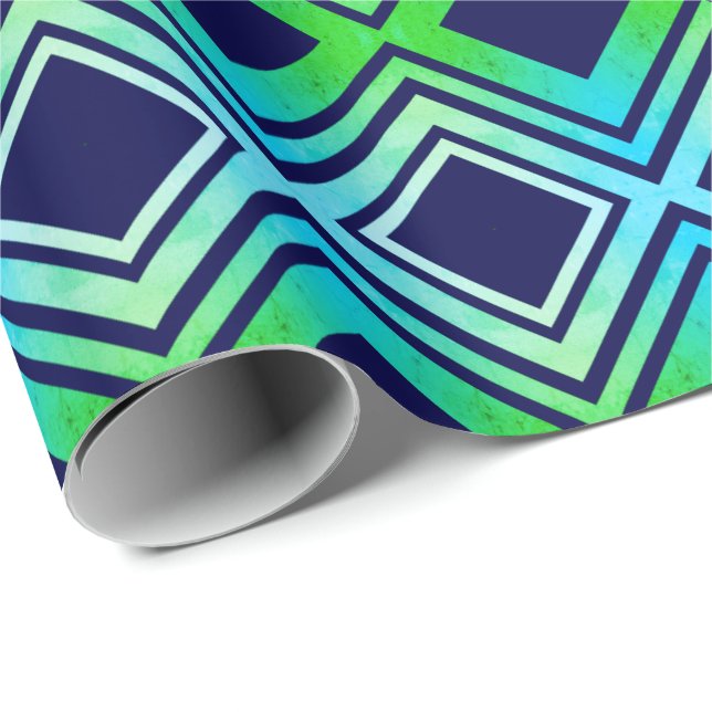 Navy Blue Green and Teal Patterned Wrapping Paper (Roll Corner)