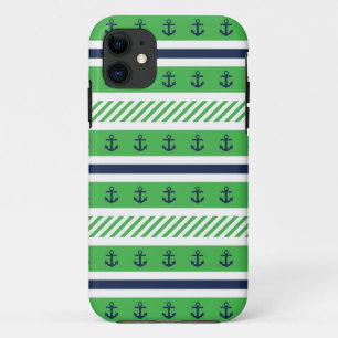 Navy Blue, Green and White Anchors Pattern Case-Mate iPhone Case