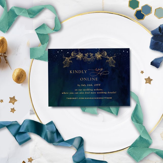 Navy, Blue, Green Celestial RSVP Online Wedding Enclosure Card (Creator Uploaded)