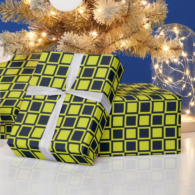 Navy Blue Green Chequerboard  Wrapping Paper (Holidays)