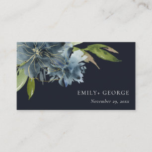 NAVY BLUE GREEN GOLD FLORAL WEDDING WEBSITE BUSINESS CARD
