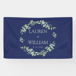 Navy Blue Green Greenery Wedding Banner