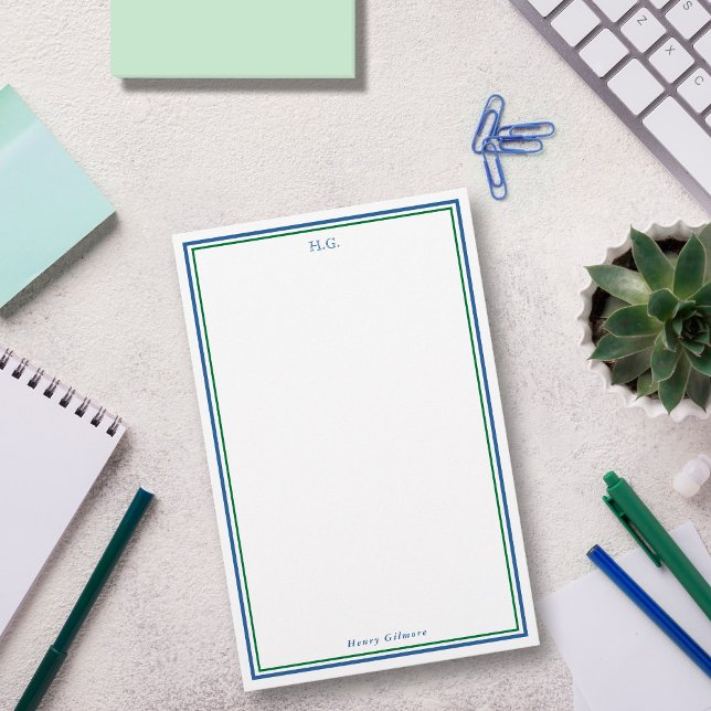 Navy Blue Green Monogrammed Stationery (Creator Uploaded)