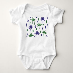 Navy Blue Green Palm Pattern Baby Bodysuit