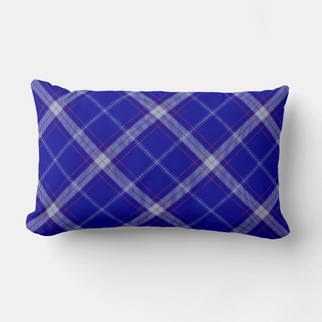 Navy/Blue/Green Plaid Reversible Lumbar Pillow (Front)