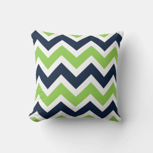 Navy Blue Green White Chevron Pattern Pillow