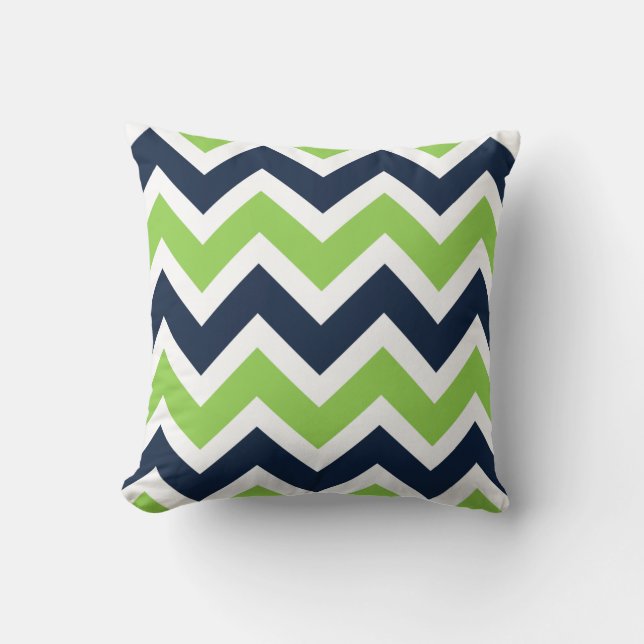 Navy Blue Green White Chevron Pattern Pillow (Front)