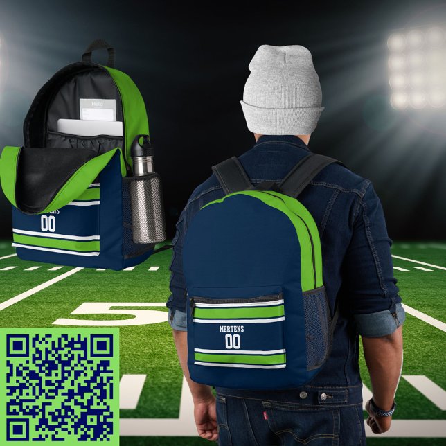 Navy Blue Green White Sports Striped Jersey Team Printed Backpack (Navy Blue Green White Sports Striped Jersey Team Printed Backpack)