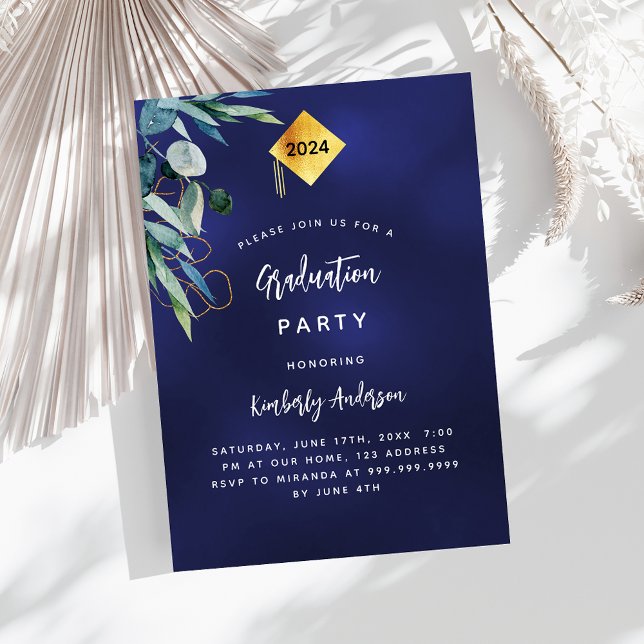 Navy blue greenery 2025 luxury graduation party invitation (Creator Uploaded)