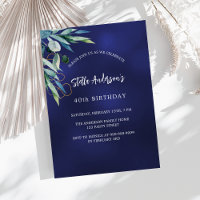 Navy blue greenery elegant birthday