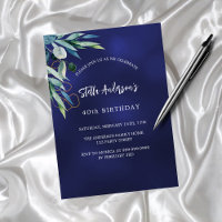 Navy blue greenery elegant birthday