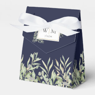 Navy Blue Greenery Foliage Monogram Wedding Favour Box