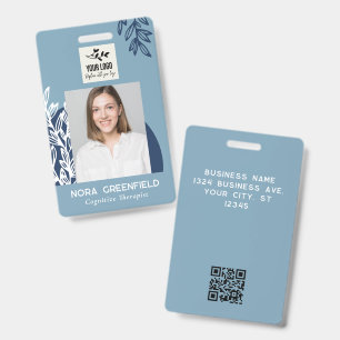 Navy Blue Greenery Line Art Name Title Logo ID Badge