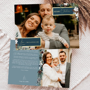 Navy Blue Greenery Vintage Family Newsletter Photo