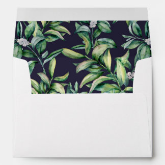 Navy Blue Greenery Wedding Return Address Envelope