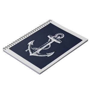 Navy Blue & Grey Anchor Spiral Notebook