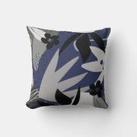 Navy Blue & Grey Artistic Abstract Leaves