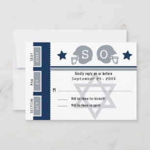 Navy Blue Grey Bar Mitzvah Football Ticket RSVP Card