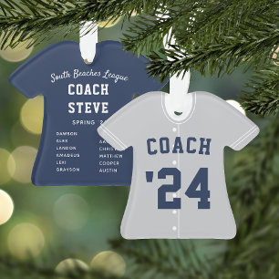 Navy Blue & Grey Baseball Coach Team Jersey Ornament