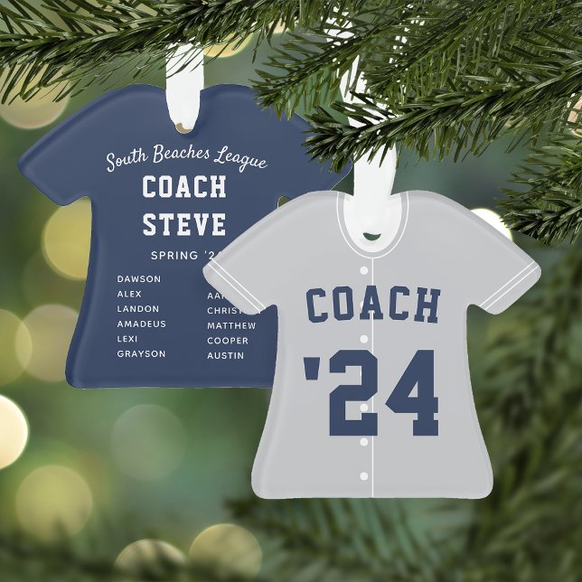Navy Blue & Grey Baseball Coach Team Jersey Ornament (Creator Uploaded)