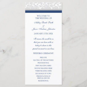Navy Blue Grey Damask Wedding Program Programme