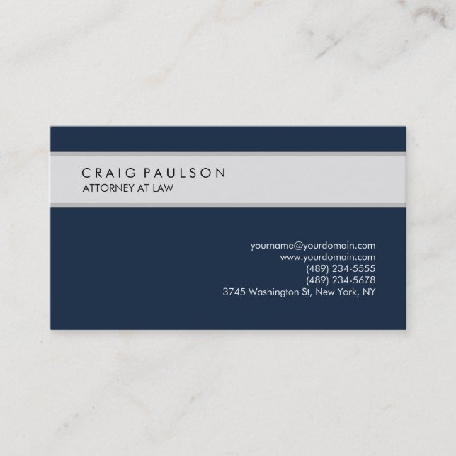 Navy Blue Grey Elegant Plain Professional Business Card (Front)