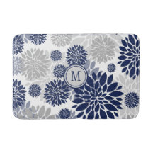 Navy Blue Grey Flower Graphic Pattern
