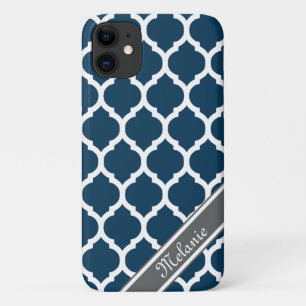 Navy Blue & Grey Lattice Custom Name Case-Mate iPhone Case