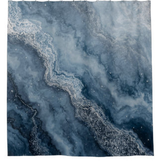 Navy Blue Grey Light Blue White Contemporary Shower Curtain