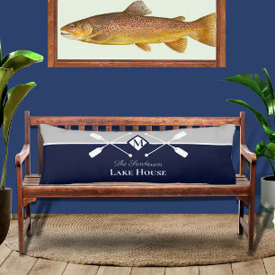 Navy Blue Grey Monogram Paddle Lake House  Body Cushion