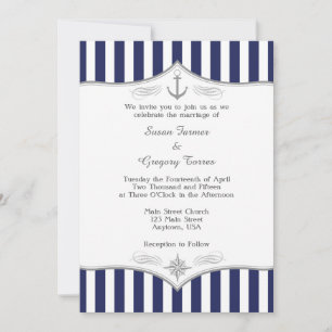 Navy Blue Grey Nautical Wedding Invitation