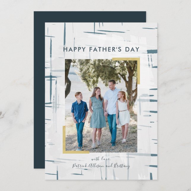 Navy Blue Grey Pattern Photo Father's Day Card (Front/Back)