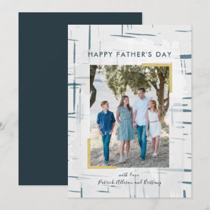 Navy Blue Grey Pattern Photo Father's Day Card