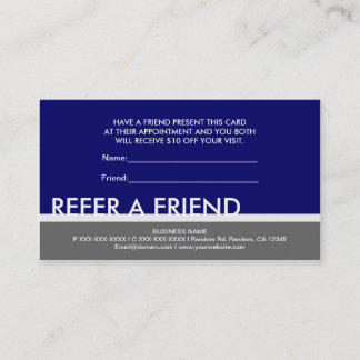 Navy blue grey simple refer a friend custom cards