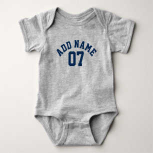 Navy Blue & Grey Sports Jersey Custom Name Number Baby Bodysuit