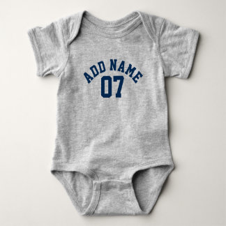 Navy Blue & Grey Sports Jersey Custom Name Number Baby Bodysuit