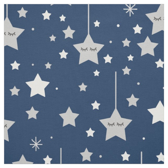 Navy Blue Grey Stars Boy Nursery Fabric (Swatch)
