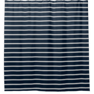 Navy Blue Grey Stripe Shower Curtain